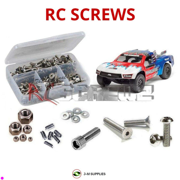 Representative image of an RCScrewZ stainless steel screw kit for Team Associated RC10SC5M 1/10 2WD Short Course Truck (70006); exact kit contents vary by RC model.