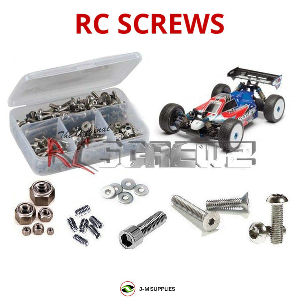 Representative image of an RCScrewZ stainless steel screw kit for Team Associated RC8B3e 1/8 4WD Buggy (80916); exact kit contents vary by RC model.