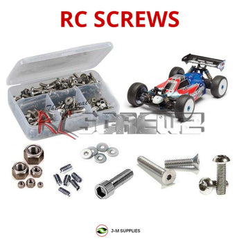 Representative image of an RCScrewZ stainless steel screw kit for Team Associated RC8B3e 1/8 4WD Buggy (80916); exact kit contents vary by RC model.