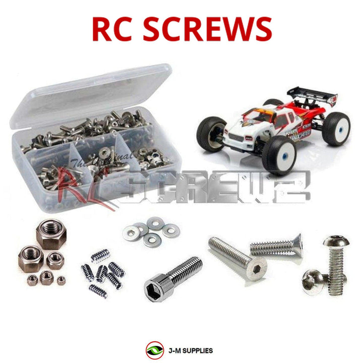 Representative image of an RCScrewZ stainless steel screw kit for Team Associated RC8T3 1/8 4WD Truggy (80917); exact kit contents vary by RC model.