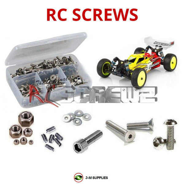 Representative image of an RCScrewZ stainless steel screw kit for Team Associated RC10B64D 1/10 4WD Dirt Buggy (90015); exact kit contents vary by RC model.