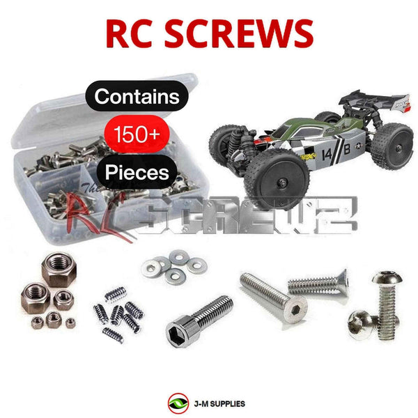 Representative image of an RCScrewZ stainless steel screw kit for Team Associated 14B 1/14 Electric 4WD Buggy (20175, 20175C); exact kit contents vary by RC model.