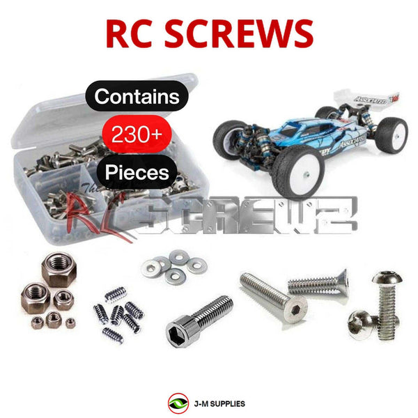Representative image of an RCScrewZ stainless steel screw kit for Team Associated RC10B74 1/10 Electric 4WD Buggy (90026); exact kit contents vary by RC model.