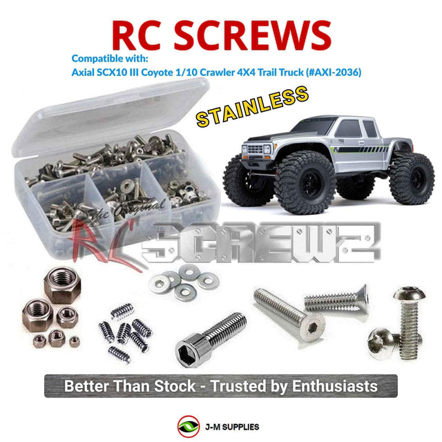 RCScrewZ Stainless Steel Screw Kit axi045 for Axial Racing SCX10 III Coyote RTR 1/10 Electric 4X4 Rock Crawler Trail Truck (#AXI-2036 / AXI2036 / AXI-3071) | SET
