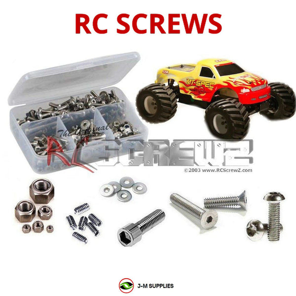 Representative image of an RCScrewZ stainless steel screw kit for CEN Racing MT Spec 3.0 1/10 Nitro Monster Truck; exact kit contents vary by RC model.
