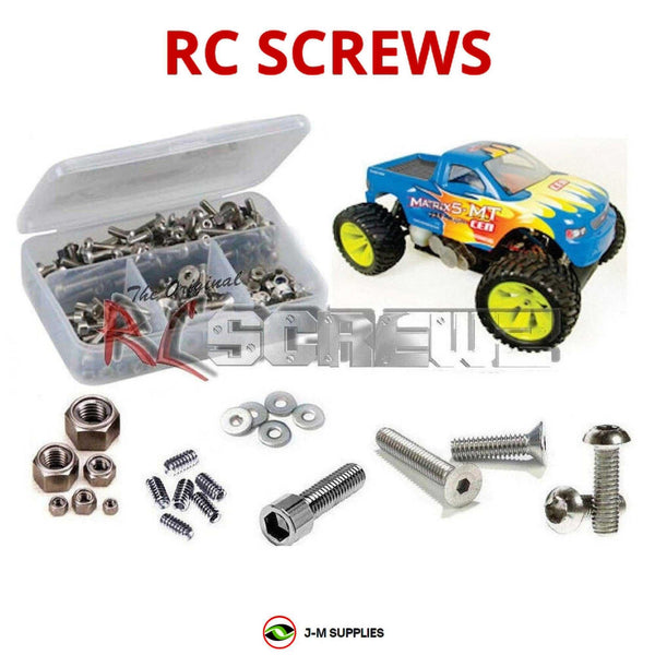 Representative image of an RCScrewZ stainless steel screw kit for CEN Racing Matrix 5 MT 1/5th; exact kit contents vary by RC model.