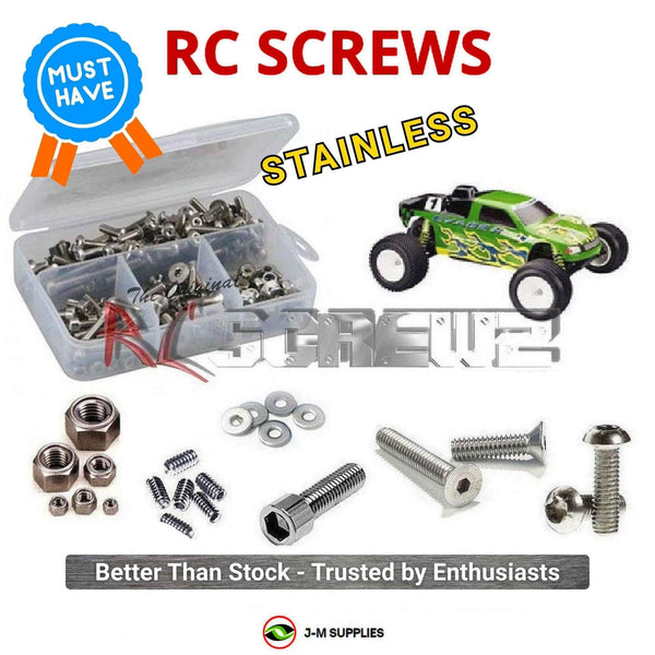 Representative image of an RCScrewZ stainless steel screw kit for Duratrax Evader ST Pro/RTR 1/10 Electric Stadium Truck; exact kit contents vary by RC model.