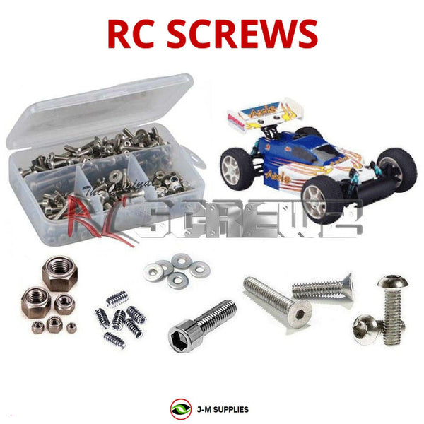 Representative image of an RCScrewZ stainless steel screw kit for Duratrax Axis RTR 1/8th; exact kit contents vary by RC model.