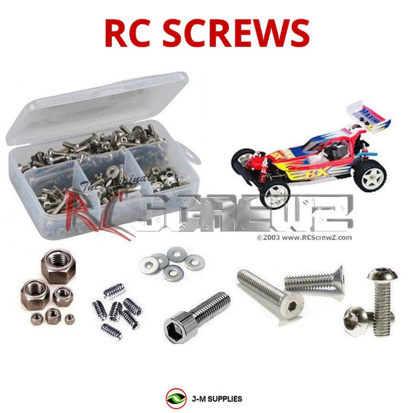 Representative image of an RCScrewZ stainless steel screw kit for Duratrax Maximum BX; exact kit contents vary by RC model.