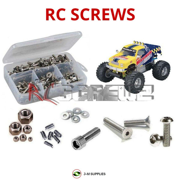 Representative image of an RCScrewZ stainless steel screw kit for Duratrax Maximum Nitro MT 1/10; exact kit contents vary by RC model.