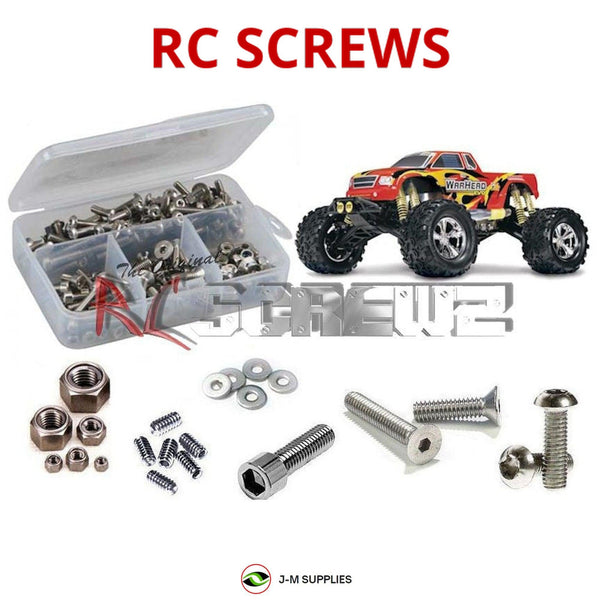 Representative image of an RCScrewZ stainless steel screw kit for Duratrax Warhead 1/8 Nitro Monster Truck; exact kit contents vary by RC model.