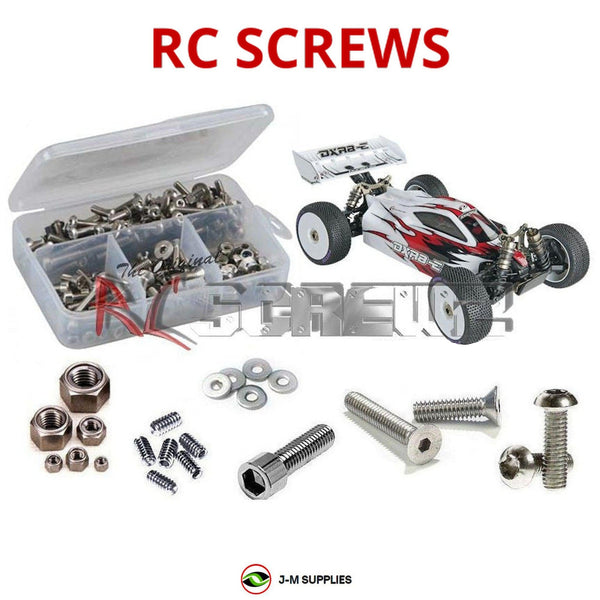 Representative image of an RCScrewZ stainless steel screw kit for Duratrax DXR8-e RTR 1/8 Buggy; exact kit contents vary by RC model.