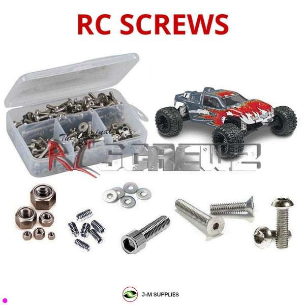 Representative image of an RCScrewZ stainless steel screw kit for Duratrax Evader DTX EXT 2.4 RTR 1/10 Truck; exact kit contents vary by RC model.