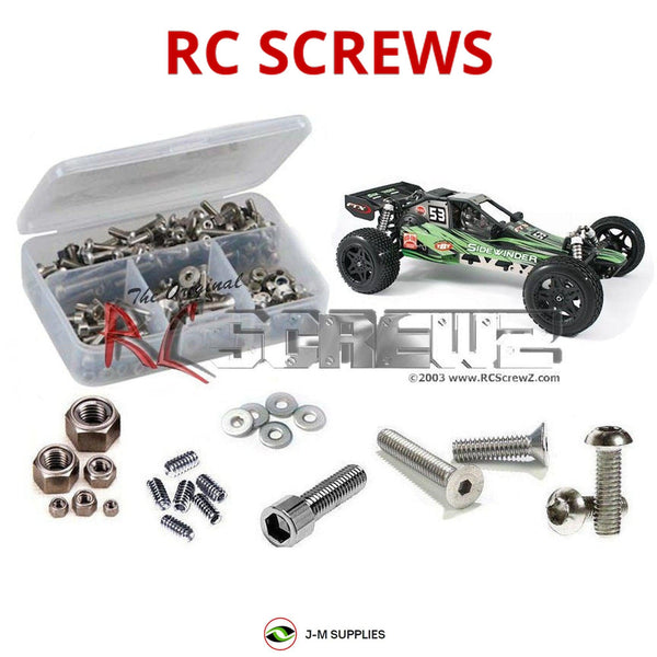 Representative image of an RCScrewZ stainless steel screw kit for FTX Sidewinder RTR 1/8th; exact kit contents vary by RC model.