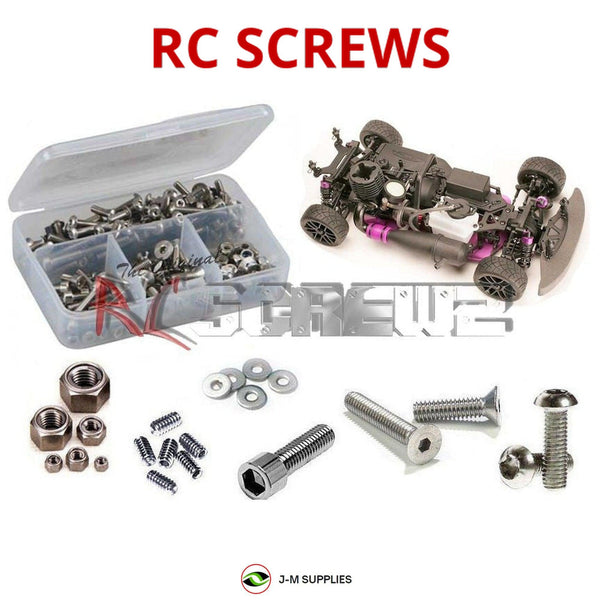 Representative image of an RCScrewZ stainless steel screw kit for HPI Racing RS4 3 SS 1/10 Nitro 4WD Touring Car (443, 444); exact kit contents vary by RC model.