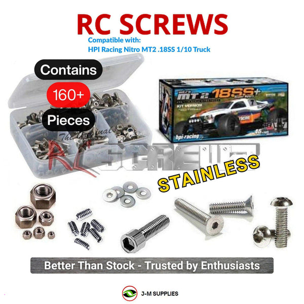 Representative image of an RCScrewZ stainless steel screw kit for HPI Racing Nitro MT2 .18SS 1/10 Nitro 4WD Truck (10442); exact kit contents vary by RC model.