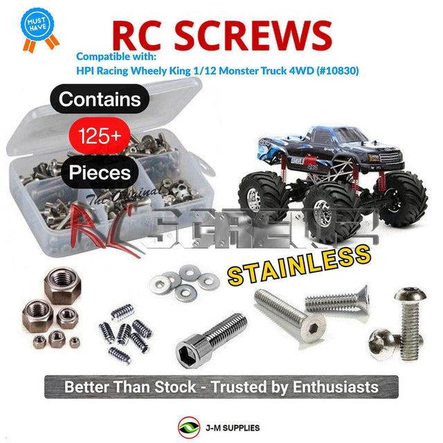 RCScrewZ Stainless Steel Screw Kit hpi037 for HPI Racing Wheely King / Wheelie King 1/12 Electric 4WD Monster Truck (#10830, #87602) | SET