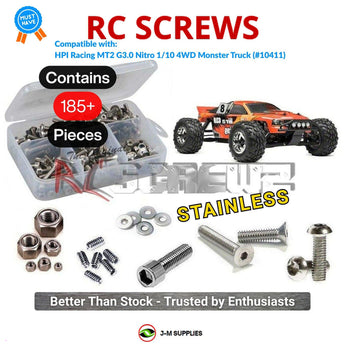 Representative image of an RCScrewZ stainless steel screw kit for HPI Nitro MT2 G3.0 1/10 Nitro 4WD Truck (10411, HPI10411); exact kit contents vary by RC model.