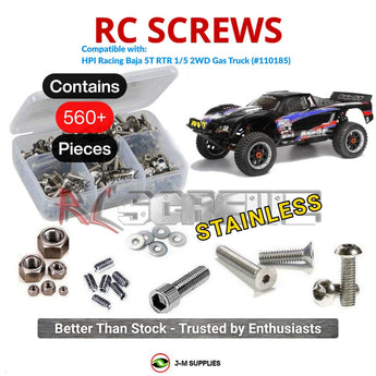 Representative image of an RCScrewZ stainless steel screw kit for HPI Racing Baja 5T RTR 1/5 Gas 2WD Desert Truck (110185); exact kit contents vary by RC model.