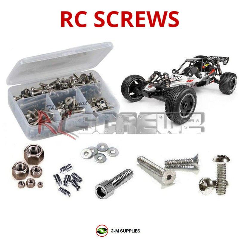 Representative image of an RCScrewZ stainless steel screw kit for HPI Baja 5B v2.0 RTR 1/5 Gas 2WD Off-Road Buggy (110190); exact kit contents vary by RC model.