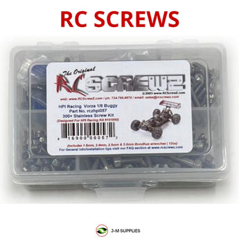 Representative image of an RCScrewZ stainless steel screw kit for HPI Vorza Flux HP 1/8 Brushless Electric 4WD Buggy (101709); exact kit contents vary by RC model.