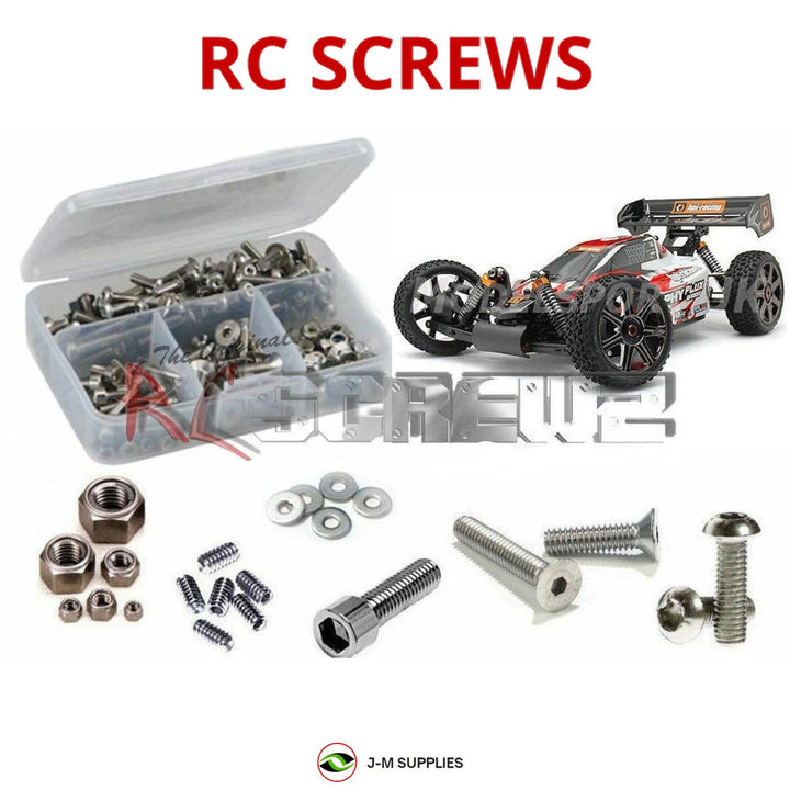 Representative image of an RCScrewZ stainless steel screw kit for HPI Trophy Buggy Flux 1/8 Electric 4WD Off-Road Buggy (107016); exact kit contents vary by RC model.