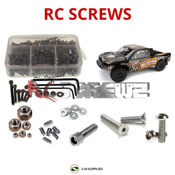 Representative image of an RCScrewZ stainless steel screw kit for HPI Apache SC Flux RTR 1/8 4WD Short Course Truck (107104); exact kit contents vary by RC model.