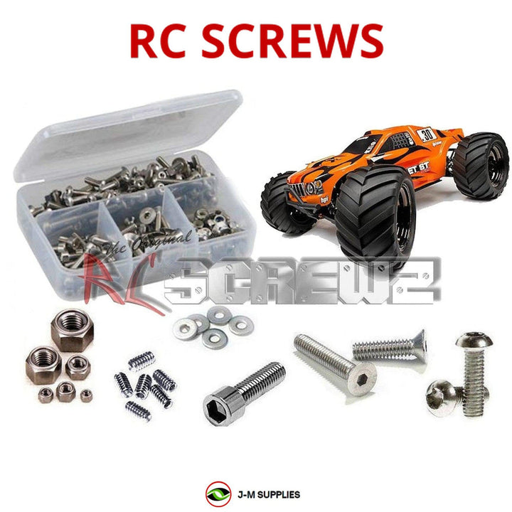 Representative image of an RCScrewZ stainless steel screw kit for HPI Bullet ST Flux 1/10 Electric 4WD Stadium Truck (107008); exact kit contents vary by RC model.