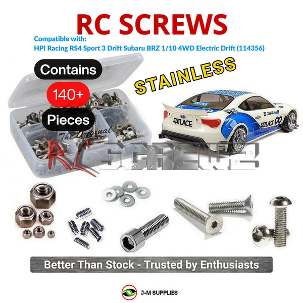 Representative image of an RCScrewZ stainless steel screw kit for HPI RS4 Sport 3 Drift BRZ 1/10 Electric 4WD Drift Car (114356); exact kit contents vary by RC model.