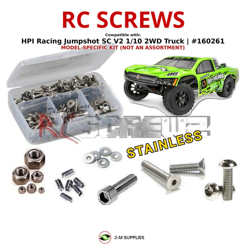 Representative image of an RCScrewZ stainless steel screw kit for HPI Jumpshot SC V2 1/10 Electric 2WD Short Course Truck (160261); exact kit contents vary by RC model.