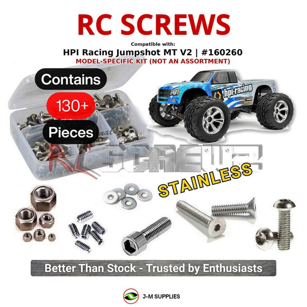 Representative image of an RCScrewZ stainless steel screw kit for HPI Jumpshot MT V2 1/10 Electric 2WD Monster Truck (160260); exact kit contents vary by RC model.
