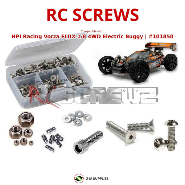 Representative image of an RCScrewZ stainless steel screw kit for HPI Vorza Flux HP 1/8 Electric 4WD Buggy (101850, HPI101850); exact kit contents vary by RC model.