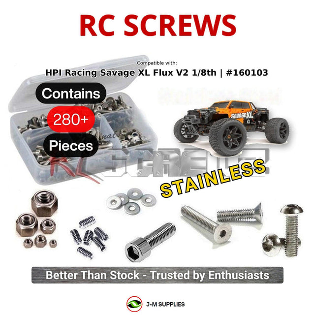 RCScrewZ Stainless Steel Screw Kit hpi105 for HPI Racing Savage XL Flux V2 1/8 Electric 4WD Brushless Monster Truck (#160103, HPI160103) | SET