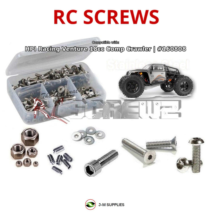 Representative image of an RCScrewZ stainless steel screw kit for HPI Venture18 CC Flux 1/18 Electric 4WD Crawler (160808, 160809); exact kit contents vary by RC model.