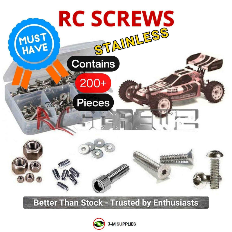 Representative image of an RCScrewZ stainless steel screw kit for Kyosho Turbo Optima Mid 1/10 Electric 4WD Buggy (3136); exact kit contents vary by RC model.