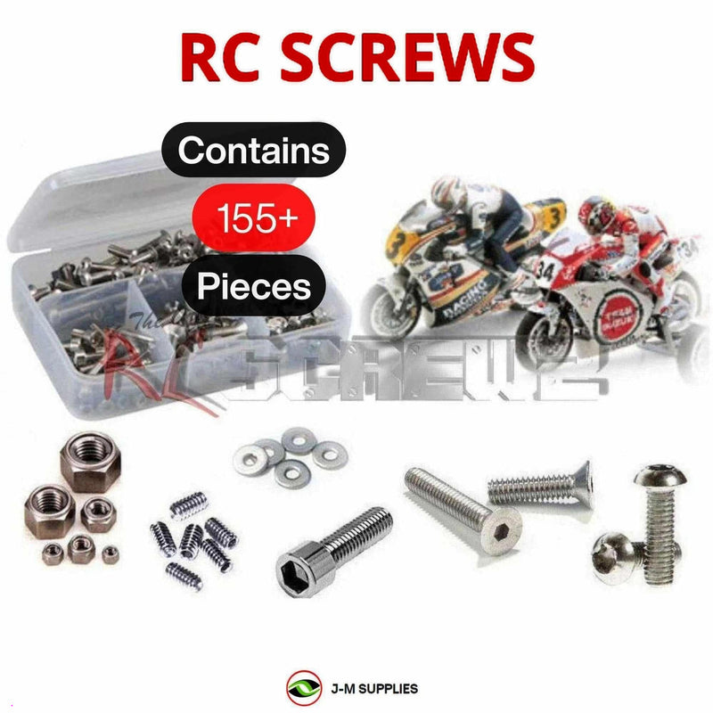 Representative image of an RCScrewZ stainless steel screw kit for Kyosho NSR500 1/8 Electric RC Motorcycle (3021); exact kit contents vary by RC model.