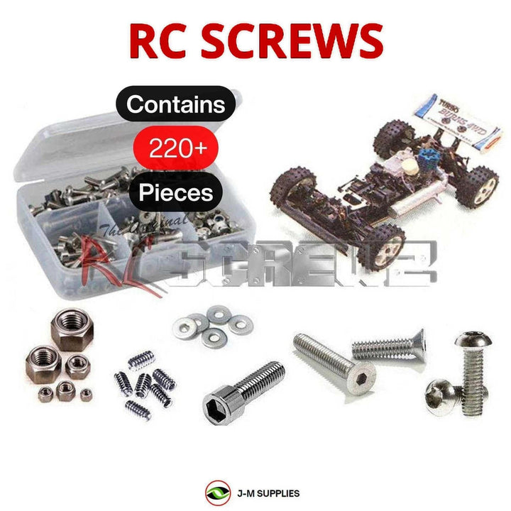 Representative image of an RCScrewZ stainless steel screw kit for Kyosho Turbo Burns 1/8 Nitro 4WD Off-Road Buggy (3097); exact kit contents vary by RC model.