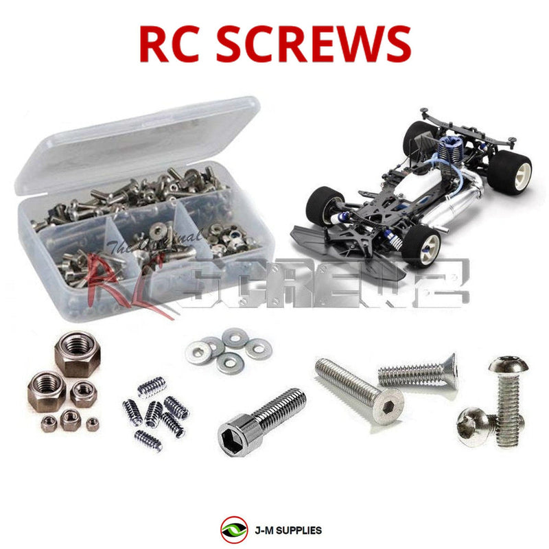 Representative image of an RCScrewZ stainless steel screw kit for Kyosho Evolva 2003 1/8 Nitro 4WD Racing Car (31283); exact kit contents vary by RC model.