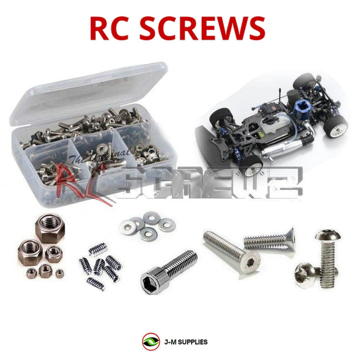 Representative image of an RCScrewZ stainless steel screw kit for Kyosho V-One RRR 1/10 Nitro 4WD Touring Car (31256); exact kit contents vary by RC model.