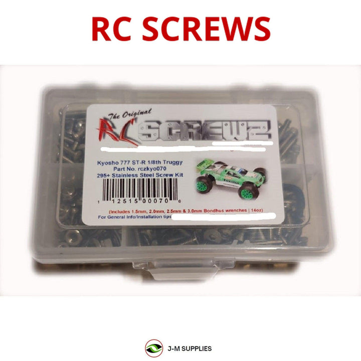 Representative image of an RCScrewZ stainless steel screw kit for Kyosho Inferno ST-R 1/8 Nitro 4WD Truggy (31352); exact kit contents vary by RC model.