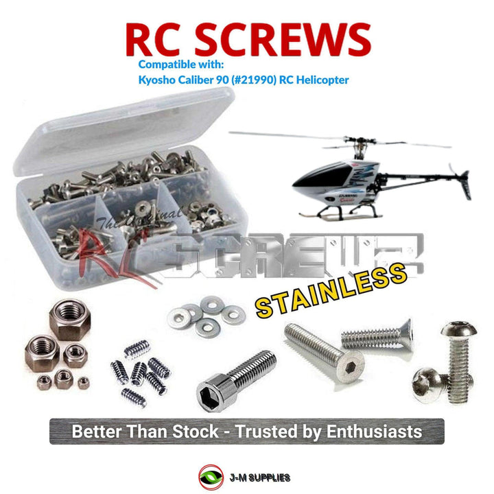 Representative image of an RCScrewZ stainless steel screw kit for Kyosho Caliber 90 / Caliber 90 V6 Nitro Heli (21990); exact kit contents vary by RC model.