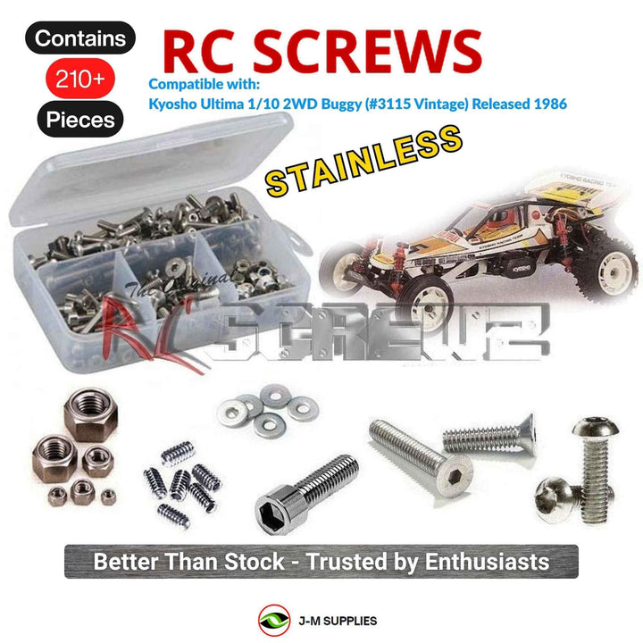 Representative image of an RCScrewZ stainless steel screw kit for Kyosho Ultima 1/10 Electric 2WD Buggy (3115); exact kit contents vary by RC model.