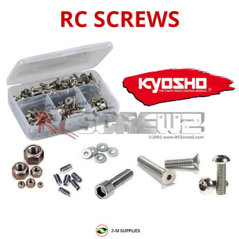 Representative image of an RCScrewZ stainless steel screw kit for Kyosho Mini-Z MR-01 1/28 Electric RWD Racer Car; exact kit contents vary by RC model.