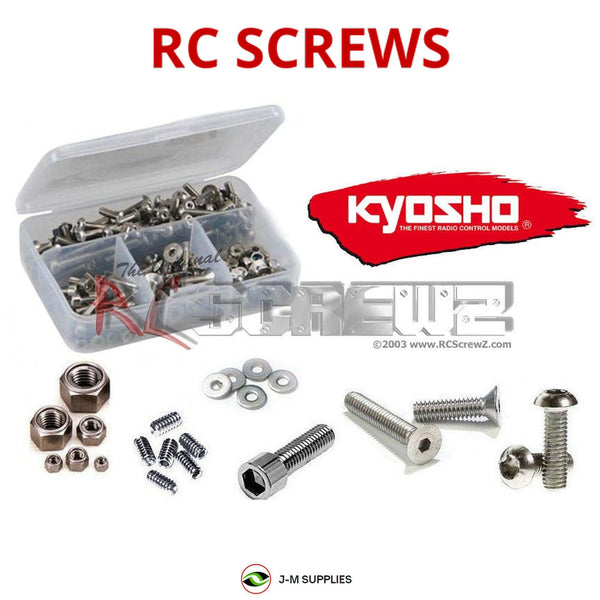 Representative image of an RCScrewZ stainless steel screw kit for Kyosho Mini-Z MR-01 1/28 Electric RWD Racer Car; exact kit contents vary by RC model.
