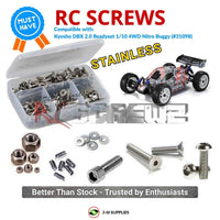 Representative image of an RCScrewZ stainless steel screw kit for Kyosho DBX 2.0 1/10 Nitro 4WD Buggy (31098); exact kit contents vary by RC model.