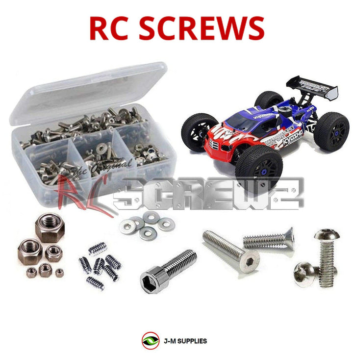 Representative image of an RCScrewZ stainless steel screw kit for Kyosho Inferno Neo ST Race Spec 1/8 Nitro Truggy (33002); exact kit contents vary by RC model.
