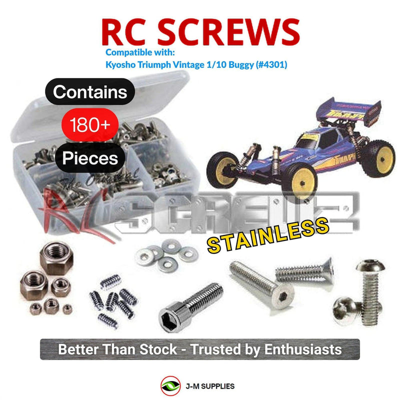 Representative image of an RCScrewZ stainless steel screw kit for Kyosho Triumph 1/10 Electric 2WD Buggy (4301); exact kit contents vary by RC model.