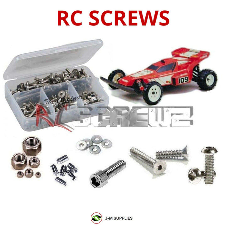Representative image of an RCScrewZ stainless steel screw kit for Kyosho Raider Vintage 1/10 Electric 2WD Buggy (3184); exact kit contents vary by RC model.