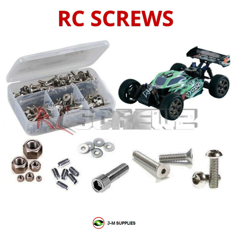 Representative image of an RCScrewZ stainless steel screw kit for Kyosho Neo 2.0 4WD 1/8 (#31684); exact kit contents vary by RC model.
