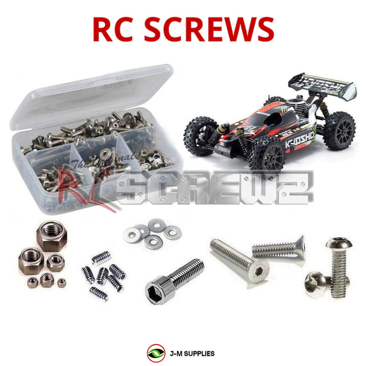 Representative image of an RCScrewZ stainless steel screw kit for Kyosho Inferno Neo 3.0 1/8 Nitro 4WD Buggy (33012B); exact kit contents vary by RC model.